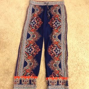 Orange Blue and White flowey pants